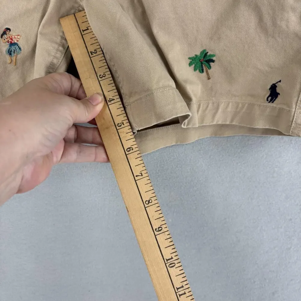 Polo Ralph Lauren Shorts Mens Medium Beige Chino Hula Embroidered 8